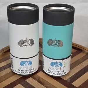 Toadfish Non-Tipping Slim Can Cooler  16oz Cans Teal & White Set Of 2 New Read